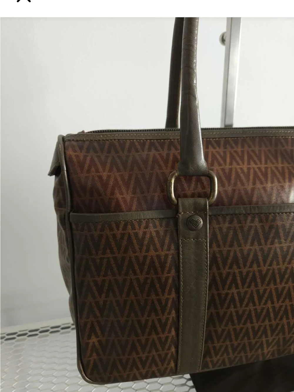 Valentino Brown Patterned Men's Tote Bag with Dual Handles